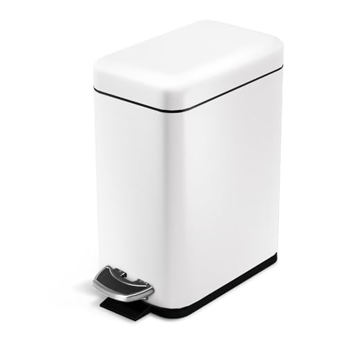 Home Zone Living 1.3 Gallon Bathroom Trash Can, Slim Stainless Steel, Step Pedal, 5 Liter