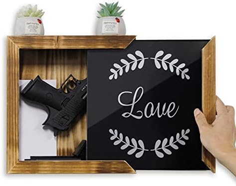 Gun Secret Concealment Furniture Decor for Pistols Handgun Wall Safe, Wooden Gun Storage Box w/Picture Frame