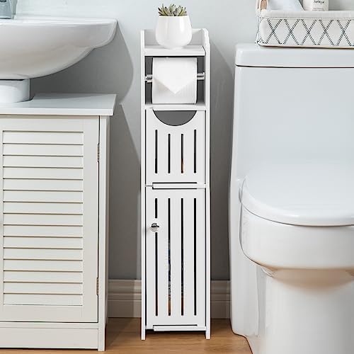 AOJEZOR Bathroom Storage Cabinet – Toilet Paper Holder and Organizer for Small Spaces, 30”H White