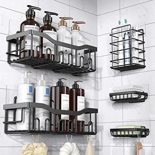 Shower Caddy 5 Pack,Adhesive Shower Organizer for Bathroom Storage&Home Decor&Kitchen,No Drilling,Large Capacity,Rustproof Stainless Steel Bathroom Organizer,Shower Shelves for Inside Shower